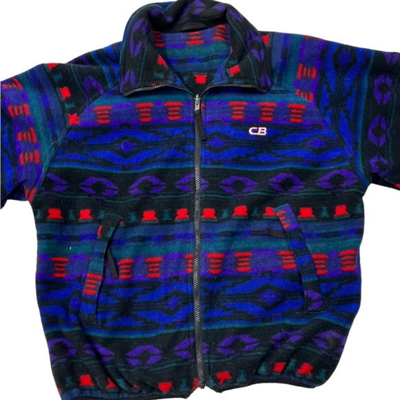 Cb Sports Aztec Fleece Full Zip Up Multi Color Southwest Lined - Picture 2 of 14
